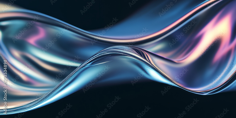 Poster a sleek and elegant abstract background featuring layered translucent waves of iridescent light. the