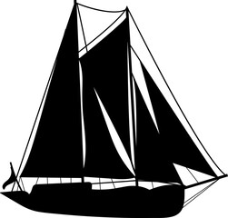silhouette of a ship with sails on a white background, vector