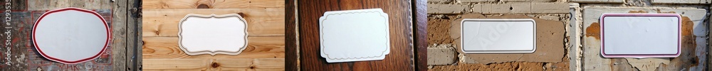 Poster a series of wooden frames with white borders. the frames are all different sizes and shapes, but the