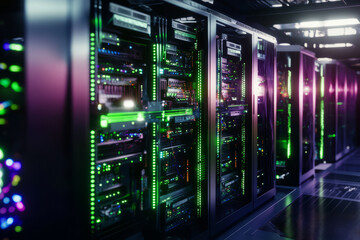 A futuristic AI-powered supercomputer, surrounded by glowing holographic energy fields, intricate cybernetic circuits, and pulsating neon data waves. The high-tech abstract background represents