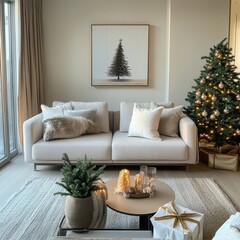 Fototapeta premium The Christmas interior decor showcases seasonal holiday decorating styles beautifully