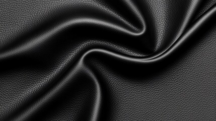 Naklejka premium A black leather fabric with a wavy texture. The fabric is shiny and smooth. Concept of luxury and sophistication