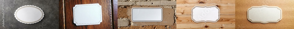 Poster a series of five different colored mirrors, each with a different design. the mirrors are all mounte