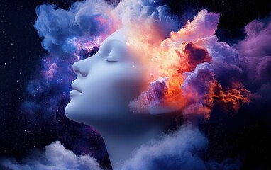 A synthetic mind dreaming of unknown galaxies, forming a surreal cosmic network of infinite glowing connections