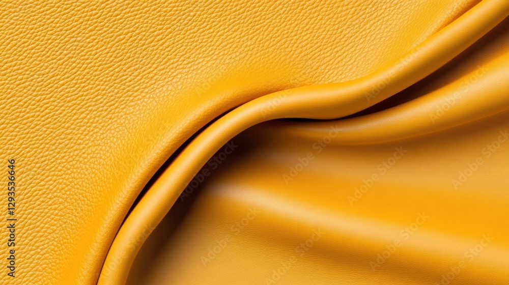 Poster a yellow piece of leather fabric with a wavy pattern. the fabric is smooth and shiny, and it has a w