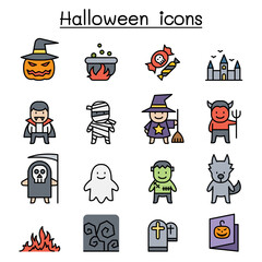 Halloween icon set in thin line style