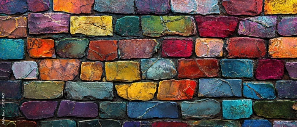 Poster bright and colorful brick wall with a unique design creating a lively urban aesthetic and artistic a