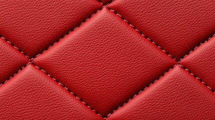 Fototapeta premium A close up of a red leather item with a diamond pattern. The leather is shiny and looks new