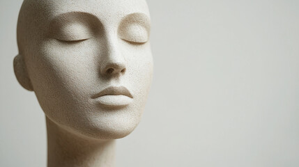 Faceless bust sculpture with smooth minimal design and closed eyes