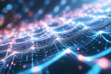A futuristic AI-powered energy core, radiating pulsating cybernetic light, swirling holographic quantum energy waves, and intricate digital intelligence pathways. The high-tech abstract background