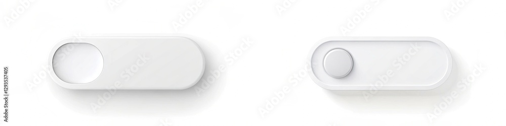 Poster two white buttons with a black circle in the middle. the buttons are next to each other