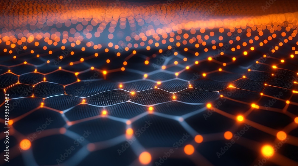 Poster digital rendering of quantum power in a futuristic grid, glowing with vibrant energy