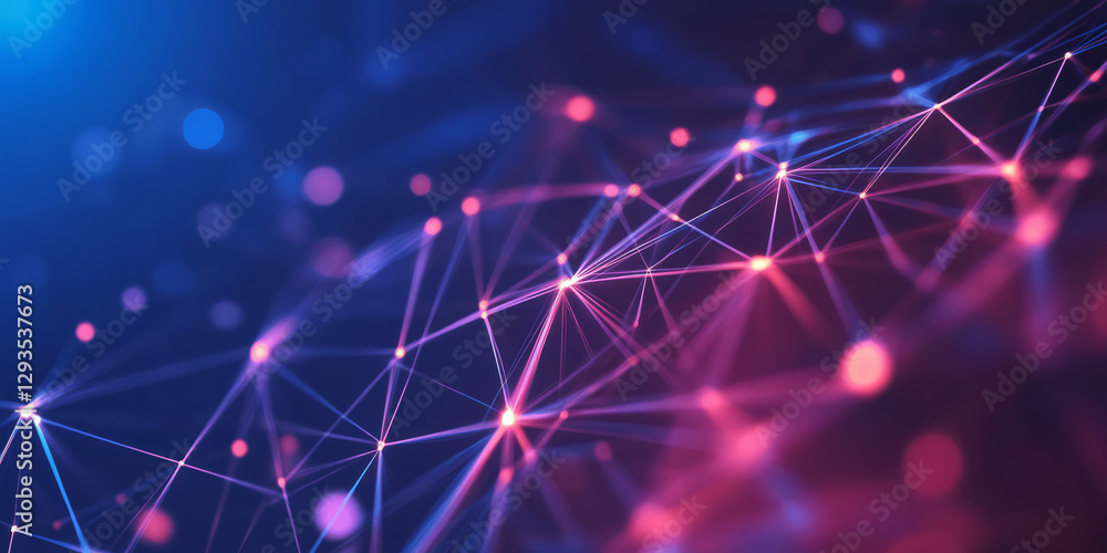 Poster a futuristic abstract background featuring a complex geometric network of neon-lit polygons, seamles