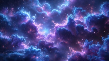 Fototapeta premium A mesmerizing backdrop of swirling hues blends blues, purples, and pinks, resembling a cosmic atmosphere filled with wispy clouds and sparkling stars, evoking feelings of wonder and curiosity