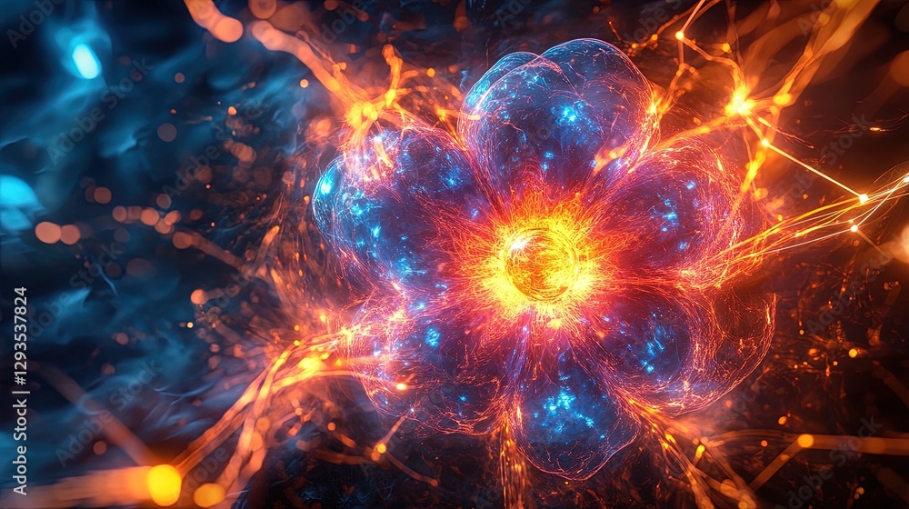 Aufkleber digital rendering of quantum power in a futuristic grid, glowing with vibrant energy