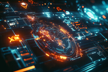 A futuristic representation of AI-powered deep-space exploration, featuring glowing cybernetic star maps, holographic neural network-driven planetary scans, and pulsating digital space-time warps. The