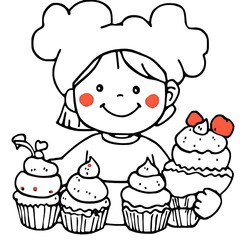 Girl baker with cupcakes
