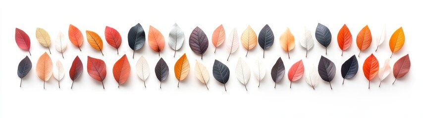 Fototapeta premium Colorful Flat Lay of Various Autumn Leaves Arrangement on White Background