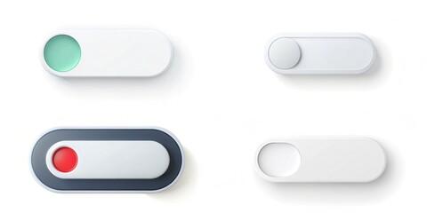 Four buttons with a red circle in the middle. The buttons are white and are arranged in a row