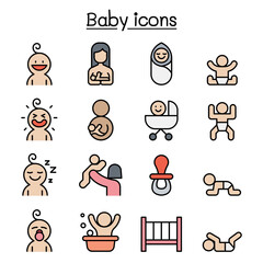 Baby icon set in thin line style