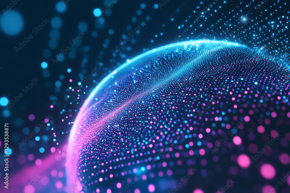 Aufkleber futuristic abstract sphere composed of digital light particles, pulsating energy waves, ai-driven cy