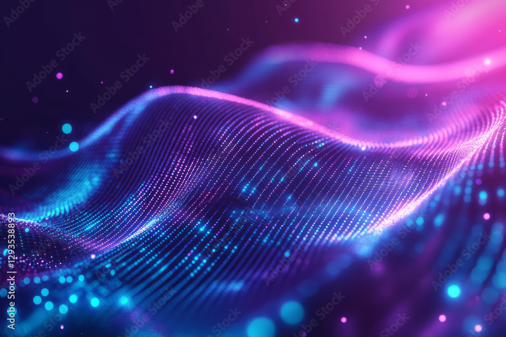 Poster a futuristic energy field composed of swirling quantum light waves, cybernetic data streams, and hol