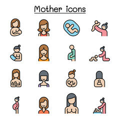 Fototapeta premium Mother and Woman icon set in thin line style