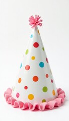 Colorful dotty party hat isolated on white background, fun, cutout