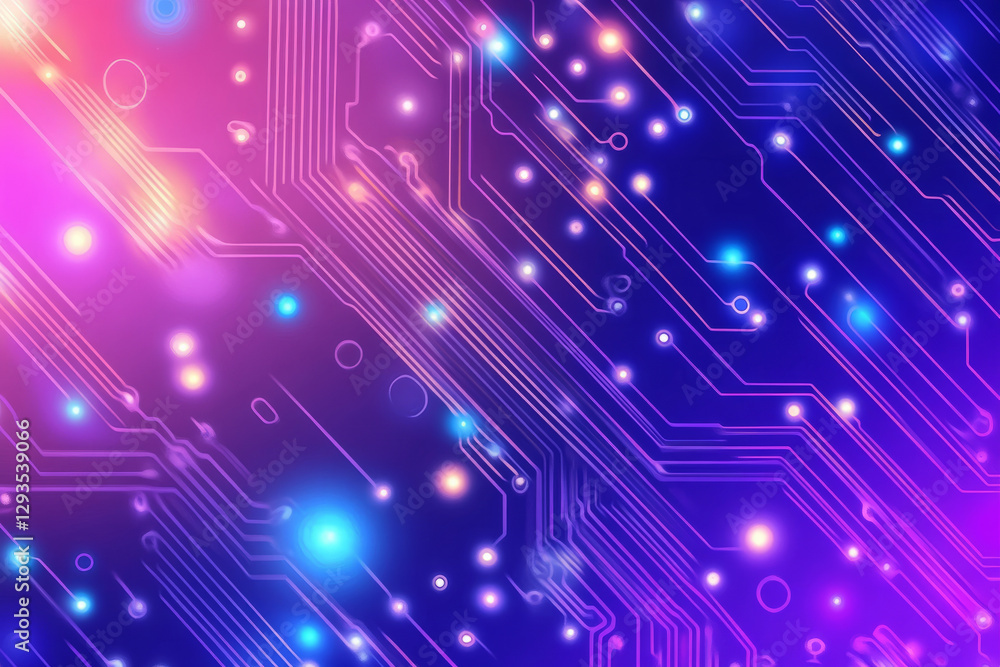 Poster futuristic abstract circuit board design with glowing pathways, pulsing energy lines, high-tech micr