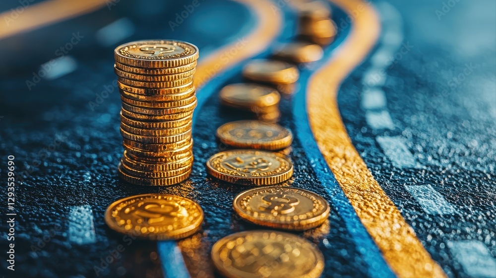 Poster collection of various coins displayed on a soft surface highlighting different sizes, shapes, and de