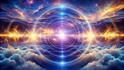 Obraz premium Abstract Cosmic Energy Waves Radiating Through Colorful Clouds