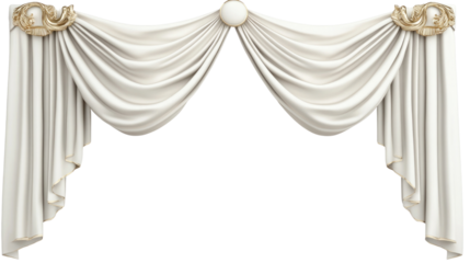 Elegant white draped curtain with intricate golden hardware showcasing sophistication and style in interior decor