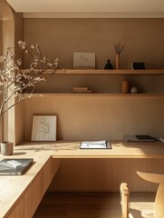 A minimal interior with light and airy wooden textures