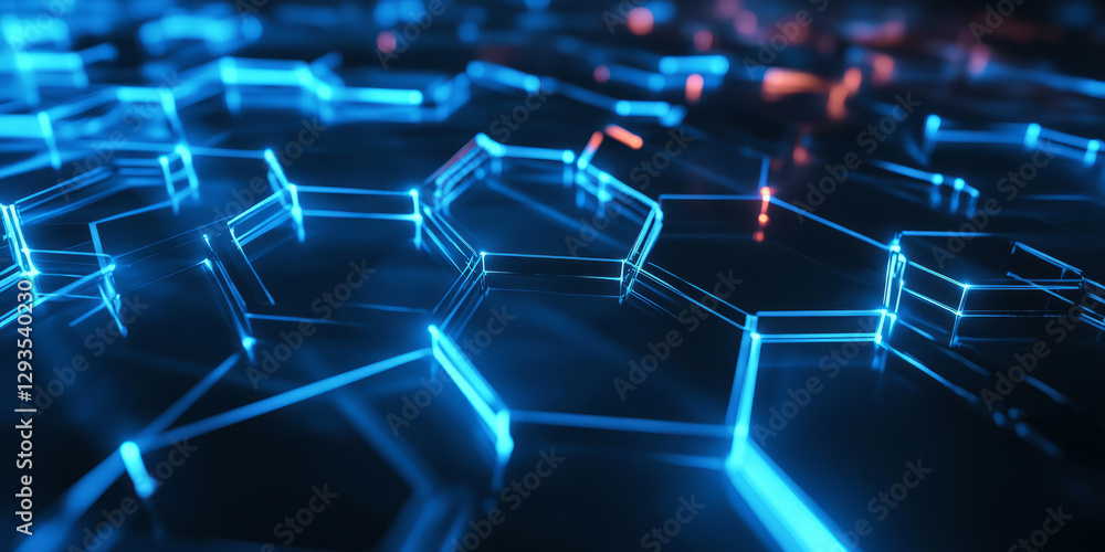Poster a futuristic abstract background featuring a seamless network of glowing geometric shapes, interconn