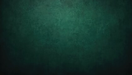 Dark green grunge background with textured pattern. Old retro surface wall with rough faded paint, elegant vintage style card design with blurred shades. Blank template with space for text.