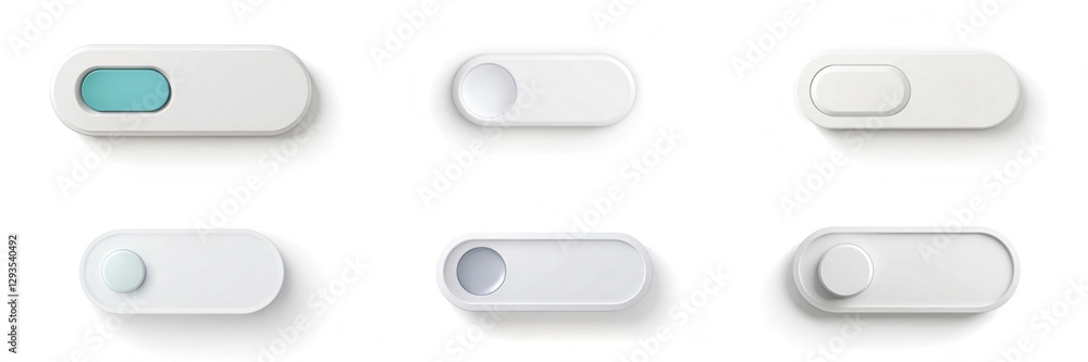 Poster a row of white buttons with a blue circle on the left. the buttons are all different sizes and shape