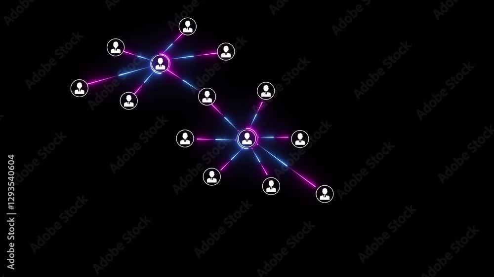 Poster motion graphic of blue technology icon network connection abstract background animation people on th