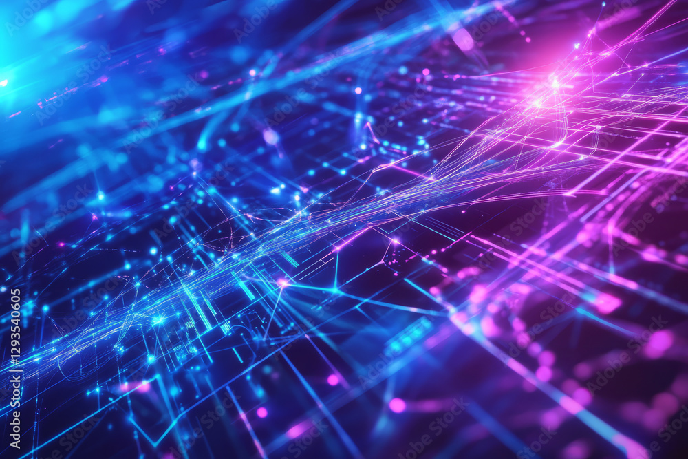 Poster a futuristic technology background featuring a vast digital network of glowing interconnected nodes,