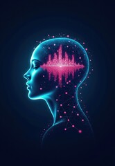 Obraz premium Digital Rendering of Female Head with Sound Wave Graphic