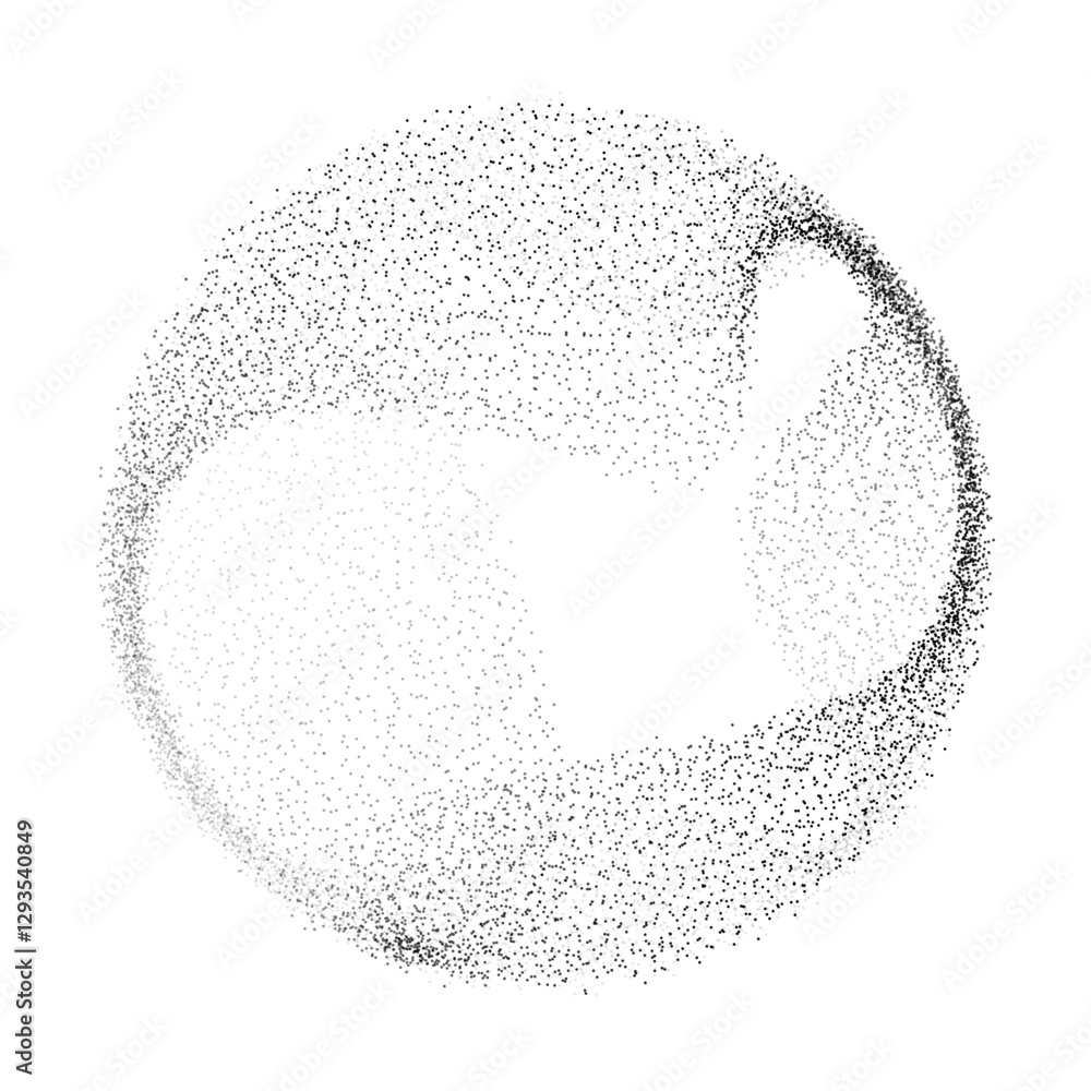 Poster Abstract vector black dot particles fluid flowing round shape wavy smooth curve on transparent background in concept of technology, science, music, modern.
