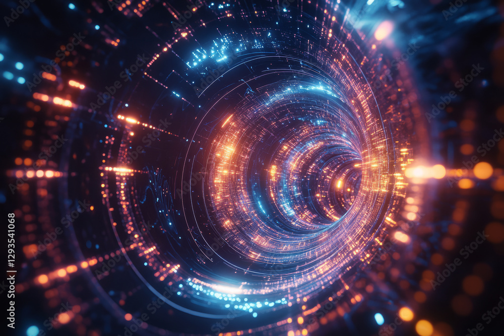 Poster a mesmerizing digital fractal structure, composed of swirling holographic ai-driven data clusters, g