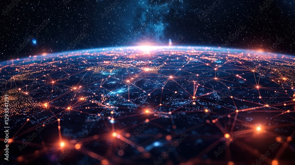 Aufkleber Planet surrounded by a network of connected lines representing global communication and interconnectedness
