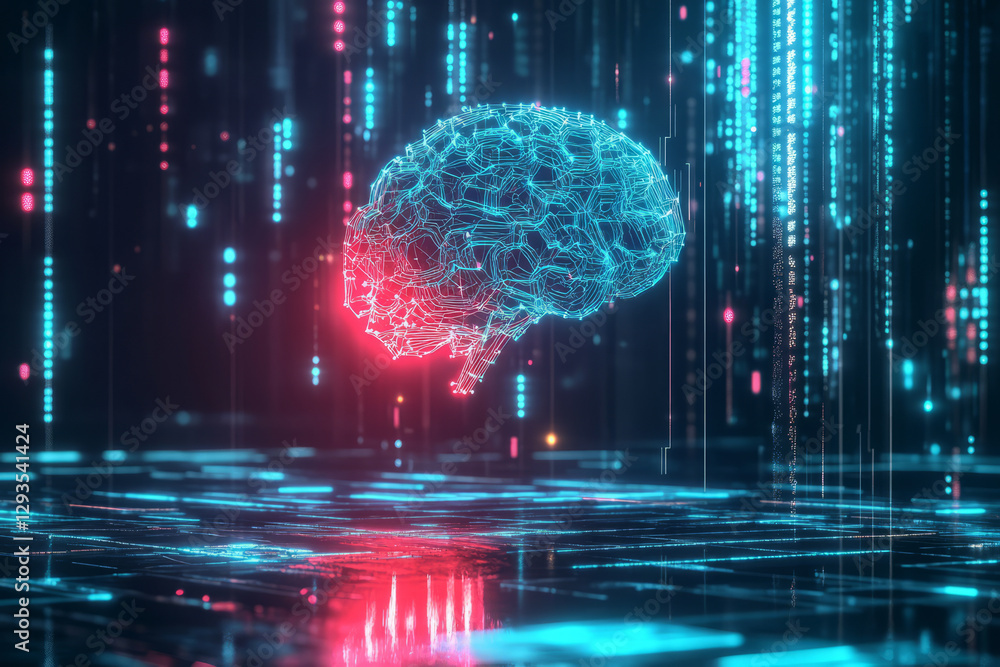 Poster an advanced digital interface, displaying glowing ai-driven neural connections, cybernetic energy wa