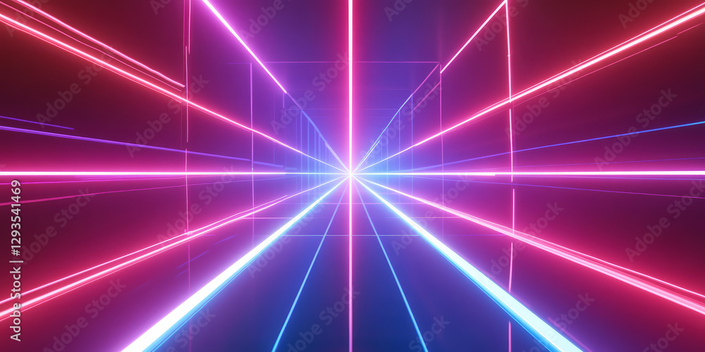 Poster a sleek and dynamic abstract background featuring glowing holographic beams, symmetrically intersect