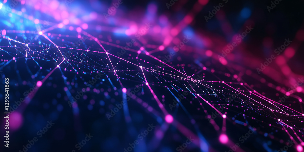 Poster a surreal abstract background featuring an infinite network of softly glowing neon lines forming a c