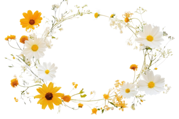 Colorful floral arrangement featuring yellow and white flowers on a white background for decoration or design purposes