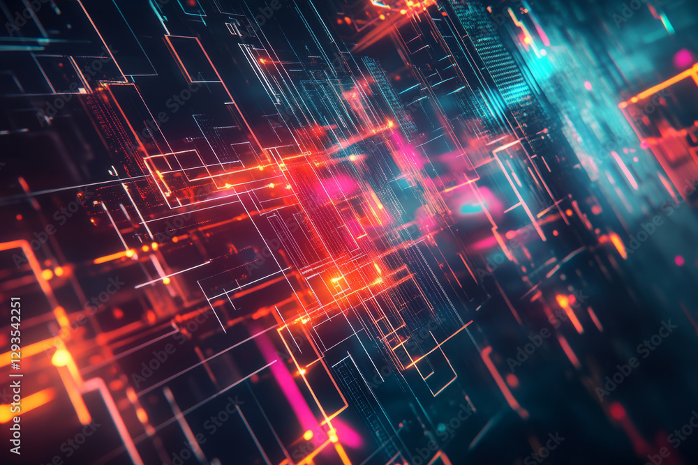 Poster abstract futuristic background with 3d-rendered interconnected geometric shapes, floating digital gr