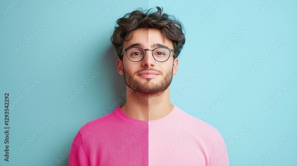 Poster thoughtful man wearing glasses sitting at a desk with a focused expression while engaging in deep re