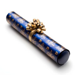 Blue Rolled Certificate with Gold Bow on White Background
