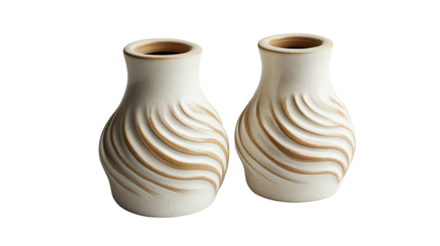 Elegant handmade ceramic vases with intricate wavy designs for home decor and floral arrangements